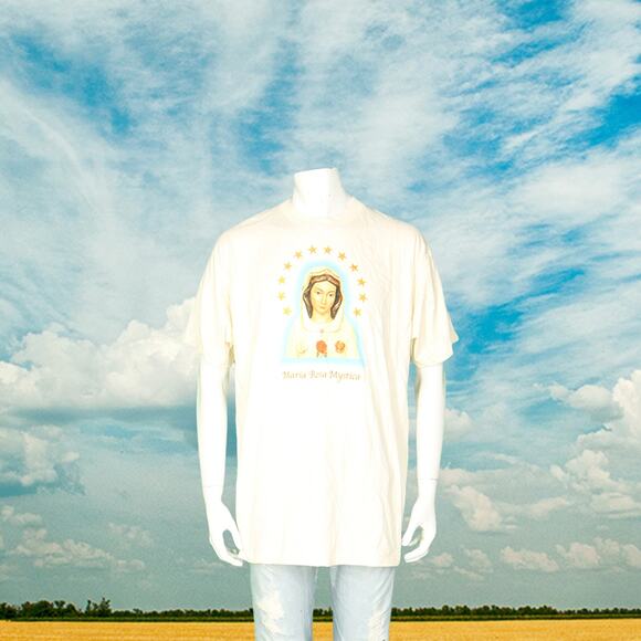 Vintage Maria Rosa Blessed Virgin Mary Religious Single Stitch T Shirt Tee L - Picture 1 of 5